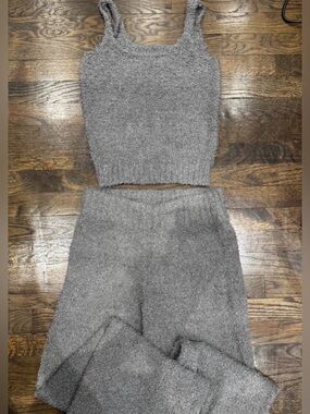 SKIMS Cozy Gray Fuzzy Knit Tank & Pants Set SIZE S/M
